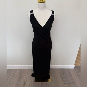 Chic Black Maxi Dress with Embellished Straps